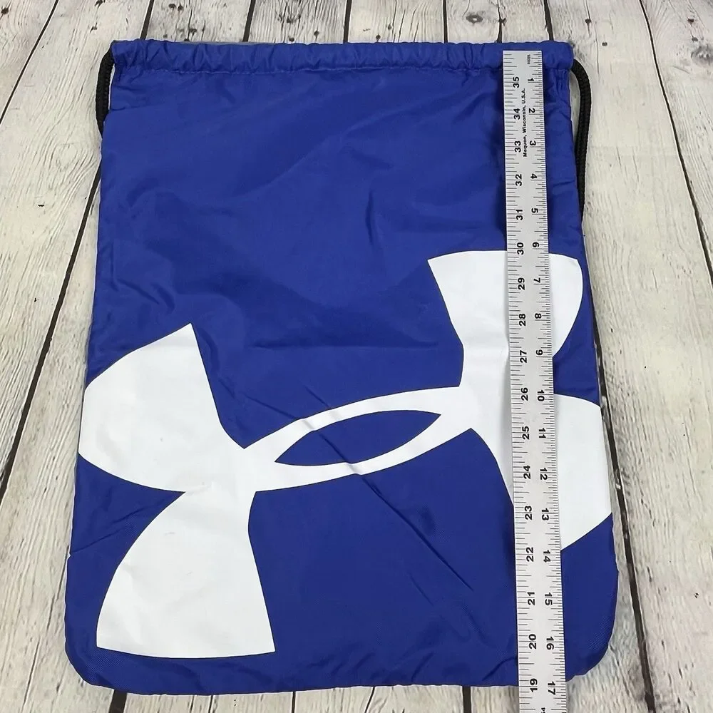 Under Armour UA Drawstring Backpack Blue Gray Sack Gym Bag Sports Workout